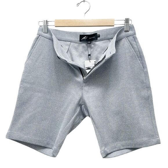 NWT Mauvais Zig Zag 8” Smart Shorts in Blue Gray Herringbone Men’s Size 30 NEW - Picture 5 of 10